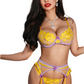 Lingerie femme jaune avec détails lilas et dentelle raffinée, allure sophistiquée et sensuelle haut de gamme