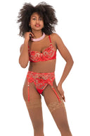 Lingerie rouge transparente avec finitions dorées