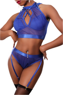 Lingerie femme bleu vibrant avec design architectural et finitions élégantes, idéale pour une silhouette affirmée et glamour