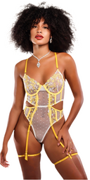 Body lingerie jaune éclatant avec design structuré et coupe sensuelle, style couture féminin et élégance moderne inspirée univers luxe MARINA PARIS