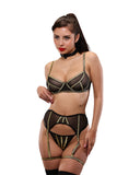 Lingerie femme inspirée de Cléopâtre avec détails dorés et coupe structurée, style luxueux et sensuel haute couture