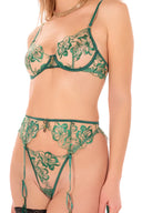 Ensemble lingerie avec porte-jarretelles vert