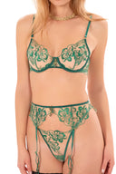Ensemble lingerie dentelle verte luxe femme