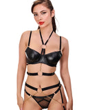 Lingerie noire VANYLA pour femme avec harnais élégant et lignes graphiques, création moderne qui sublime la silhouette avec une touche couture affirmée