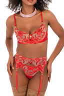 Soutien-gorge rouge brodé avec détails couture féminin