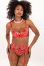 Soutien-gorge rouge brodé avec détails couture féminin