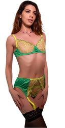 ensemble lingerie vert et jaune coupe ajustée élégante