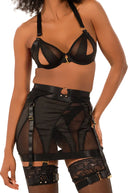 Soutien gorge noir en tulle avec jupe harnais et jarretelles MARINA PARIS Obsession Noire
