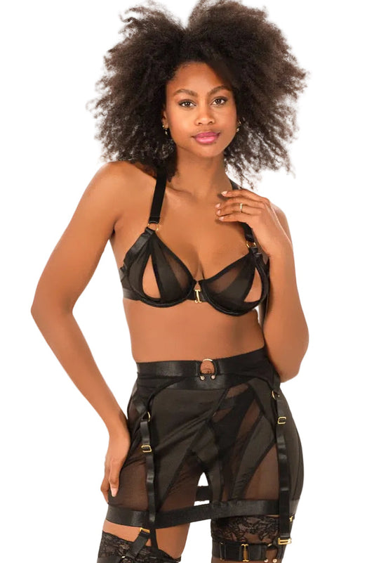 Ensemble lingerie noire harnais 3 pieces MARINA PARIS Obsession Noire