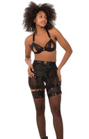 Ensemble lingerie noir avec jupe harnais et bas dentelle MARINA PARIS Obsession Noire
