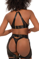 Vue dos ensemble lingerie noir harnais et jupe ouverte MARINA PARIS Obsession Noire
