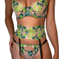 Ensemble lingerie en tulle nude avec broderie florale éclatante vert anis et turquoise, effet seconde peau et style couture raffiné MARINA PARIS