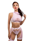 Lingerie femme ROSALIE rose poudré avec mesh délicat et design épuré, silhouette sublimée dans un style moderne et raffiné inspiré de la couture