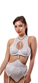 Body lingerie blanc Tamara au design structuré et élégant, sublimant la silhouette avec une esthétique couture moderne et raffinée